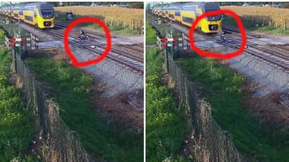 ട്രെയിനിന്റെ മുന്നില് നിന്നും രക്ഷപ്പെട്ടത് തലനാരിഴയ്ക്ക്; ഞെട്ടിക്കുന്ന വീഡിയോ!