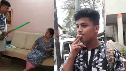 చీపురుకట్టతో కన్నతల్లిని చితకబాదిన కొడుకు