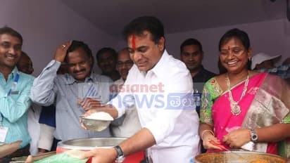 సిరిసిల్లలో రూ.5కే భోజనం: రుచి చూసిన కేటీఆర్ (ఫొటోలు)