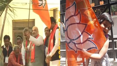 #MeraParivarBhajapaParivar लोग लगा रहे है अपने घरों पर बीजेपी का झंडा