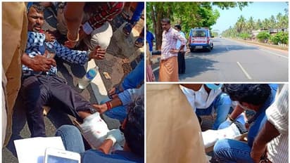 പൊലീസിന്റെ വാഹനപരിശോധനയ്ക്കിടെ അപകടം; ലോറി നിയന്ത്രണം വിട്ട് ബൈക്കില് തട്ടി