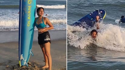 'സര്ഫ്' സ്കൂളില് അമല; വെള്ളം കുടിക്കുമെന്ന് ആരാധകര്