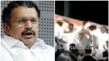 പ്രവര്ത്തകര് മാലയിട്ട് സ്വീകരിക്കുന്നതിനിടെ സ്റ്റേജ് തകര്ന്നു; കൂളായി മുരളീധരന്