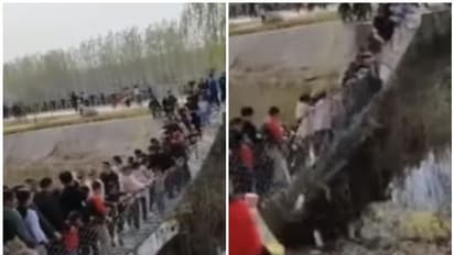 തൂക്കുപാലം തകര്ന്ന് വിനോദസഞ്ചാരികള് ജലാശയത്തില് വീണു- വീഡിയോ