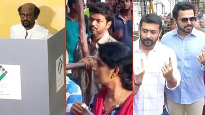 கேமராவில் சிக்கிய பிரபலங்கள்..! நெரிசலில் அவதிபட்டாலும் பரவாயில்லை... வரிசையில் நின்று தான் வாக்களிப்போம்..!