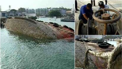 വിഴിഞ്ഞത്ത് പാതി മുങ്ങിയ ടഗ്ഗ് ഉയർത്തുന്നു; മുഴുവനും പൊക്കിയെടുക്കാൻ രണ്ടാഴ്ച വേണ്ടി വരും