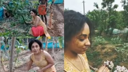 'ഉത്തമ ഭാര്യയായിരിക്കാന് നന്നായി വെട്ടിപ്പടിക്കണം'; ശ്രീനിഷിന്റെ വീട്ടില് പേളിയുടെ കാടുവെട്ടും ചെണ്ട പഠനവും