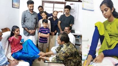 മനക്കരുത്ത് തൂലികയാക്കിയ ദേവികയെ കാണാന് സുരേഷ് ഗോപിയെത്തി; കാലില്ത്തൊട്ട് അഭിനന്ദനം