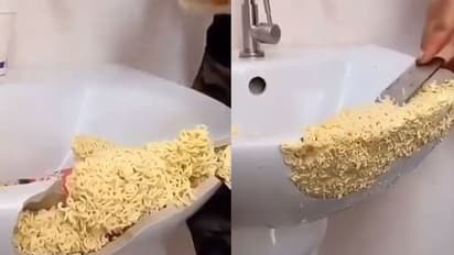 ന്യൂഡിൽസ് കൊണ്ട് വാഷ്ബെയ്സിന്റെ പൊട്ടിയ ഭാഗം അടച്ചു, വീഡിയോ വെെറൽ