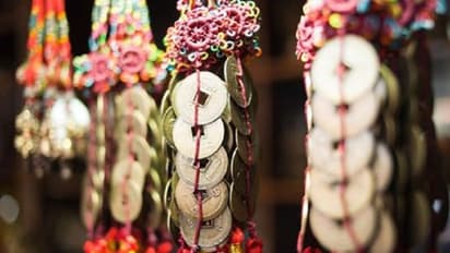 ಕೆಂಪು  ರಿಬ್ಬನ್‌ನಲ್ಲಿ ಕಟ್ಟಿದ ನಾಣ್ಯ ಮನೆಗೆ ಶುಭ!