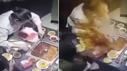 പാത്രം പൊട്ടിത്തെറിച്ച് പെണ്കുട്ടിയുടെ മുഖത്ത് തിളക്കുന്ന സൂപ്പ് വീണു; വീഡിയോ