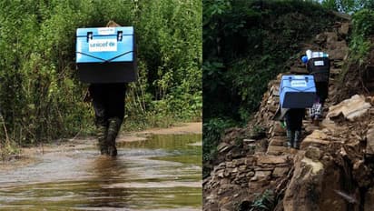 കുഞ്ഞുങ്ങള്‍ക്കുള്ള വാക്സിനുകളെത്തിക്കാന്‍ നടത്തുന്ന ചില ദുഷ്കര യാത്രകള്‍: ചിത്രങ്ങള്‍