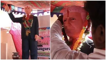 டிரம்புக்கு 6 அடியில் சில வைத்து பூஜை செய்து வரும் விவசாயி!