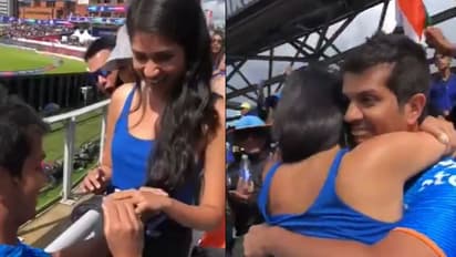 ಇಂಡೋ-ಪಾಕ್ ಪಂದ್ಯ- ಕ್ರೀಡಾಂಗಣದಲ್ಲಿ ಗೆಳತಿಗೆ ಪ್ರಪೋಸ್ ಮಾಡಿದ ಅಭಿಮಾನಿ!