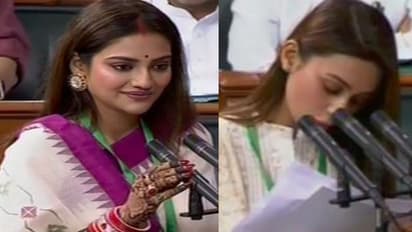সিঁথিতে সিঁদুর, হাতে চূড়া নিয়ে সংসদে নায়িকা! শপথ নিলেন মিমি ও নুসরত