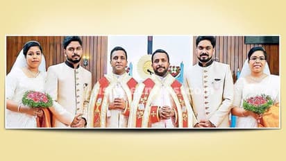 ഇരട്ട സഹോദരന്മാര്ക്ക് ഇരട്ട സഹോദരിമാര് വധുക്കളായെത്തി; കാര്മികരായത് ഇരട്ട വൈദികര്