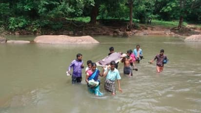 রাস্তা নেই, জলপথে ১২ কিলোমিটার রাস্তা পায়ে হেঁটে নিয়ে যাওয়া হল প্রসূতিকে