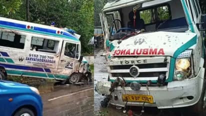 പരിക്കേറ്റവരുമായി ആശുപത്രിയിലേക്കുള്ള വഴിയില് ആംബുലന്സ് മറിഞ്ഞു; ഡ്രൈവര്ക്ക് പരിക്ക്
