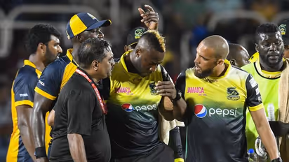 CPL 2019: Andre Russell suffers blow on helmet, stretchered off ground