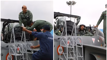 Defence minister Rajnath Singh terms Tejas flight “exhilarating”
