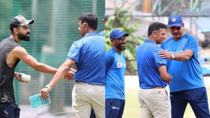 Rahul Dravid spotted in candid conversation with Ravi Shastri at Chinnaswamy Stadium