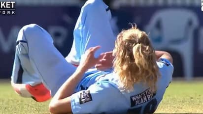 ಸ್ಫೋಟಕ ಹೊಡೆತ; ಕೂದಲೆಳೆಯುವ ಅಂತರದಲ್ಲಿ ಬೌಲರ್ ಪಾರು!