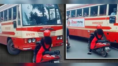 Kerala woman stops scooty in front of KSRTC bus, refuses to give way; watch what happened later