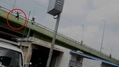 மேம்பாலத்தில் இருந்து குதித்த இளைஞர்... அதிஷ்டவசமாக உயிர் தப்பிய அதிசயம்..!