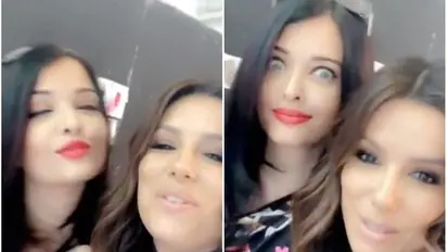 Aishwarya Rai unites with friend Eva Longoria at Paris Fashion Week (Video)