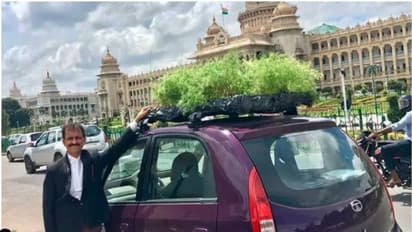 ಬೆಂಗಳೂರು ಲಾಯರ್ ಹೊಸ ಐಡಿಯಾ; ಕಾರಿನ ಮೇಲೆ ಮಿನಿ ಗಾರ್ಡನ್!