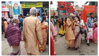 হাতে হাত, সেলফি, পুজোর কলকাতায় মুহূর্তে ভাইরাল এই বৃদ্ধ দম্পতি