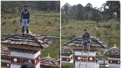ബുദ്ധ സ്തൂപത്തിന് മുകളില് ഏണിവെച്ച് കയറി ചിത്രം പകര്ത്തി; ഇന്ത്യന് ബൈക്കര് ഭൂട്ടാനില് പിടിയില്