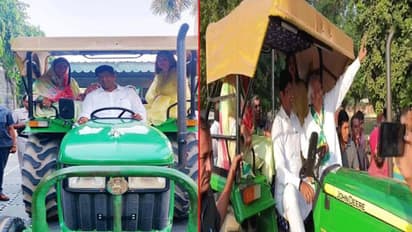 ట్రాక్టర్ తో పోలింగ్ బూత్ లోకి వెళ్లిన బీజేపీ నేత