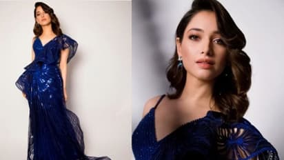 നീല സാരി ഗൗണില്‍ സുന്ദരിയായി തമന്ന