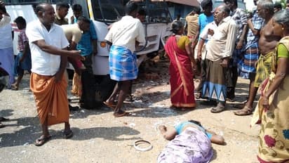 பேருந்திற்கு காத்திருந்த பயணிகள் மீது பயங்கரமாக மோதிய போலீஸ் வேன்..! ரத்தவெள்ளத்தில் பெண் பரிதாப பலி..!