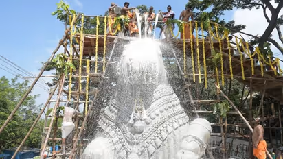 ಚಾಮುಂಡಿ ಬೆಟ್ಟದಲ್ಲಿ ನಂದಿ ಪ್ರತಿಮೆಗೆ ಅದ್ಧೂರಿ ಮಹಾಭಿಷೇಕ