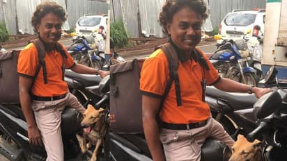 நாயை அழைத்து செல்லும் டெலிவரிமேன்... நெகிழ வைக்கும் ஸ்விகி ஊழியர்..!