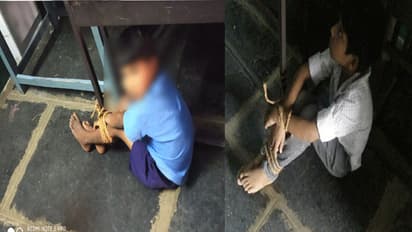 అల్లరి చేస్తున్నారని తాళ్లతో కట్టేసిన టీచర్ ... బాలల హక్కుల కమిషన్ సీరియస్