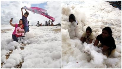 உஷார்...மெரினா, பட்டினப்பாக்கம் கடற்கரையில் பொங்கி வெளியேறும் நுரை..! ஆபத்து தெரியாமல் செல்பி எடுத்து மகிழும் மக்கள்..!