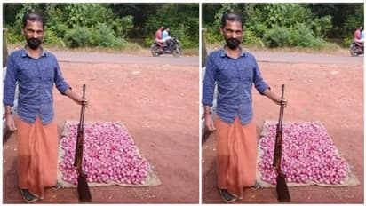 வெங்காயத்துக்கு துப்பாக்கி ஏந்திய பாதுகாப்பு...! வேகமாய் பரவும் விழிப்புணர்வு புகைப்படம்..!