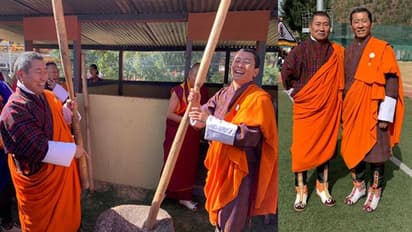 ഒരേ ഉരലില്‍ നെല്ലിടിക്കുന്ന പ്രധാനമന്ത്രിയും പ്രതിപക്ഷനേതാവും; വ്യത്യസ്തം ഈ കാഴ്ചകള്‍