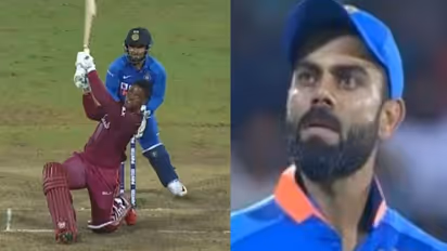 ஜடேஜாவின் பந்தை ஸ்டேடியத்திற்கு வெளியே அனுப்பிய ஹெட்மயர்.. வாயை பிளந்து பார்த்த கோலி.. வீடியோ