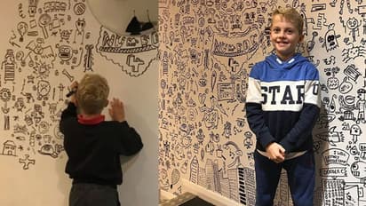 ചുമരുകളില്‍ കുത്തിവരച്ച് വലിയ സമ്പാദ്യവുമായി ഒമ്പതുവയസുകാരന്‍