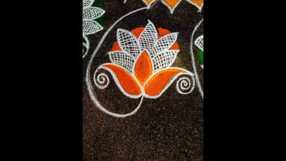 கோலத்தில் தாமரையை மலர செய்து அதிரடி..! ஆக... கோலமாவு வியாபாரிகளுக்கு நல்ல பிசினஸ் தான்..!