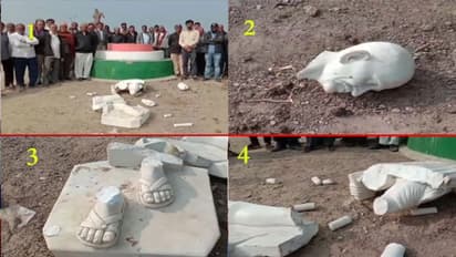 அடித்து நொறுக்கப்பட்ட தேசப்பிதா காந்தி சிலை..! குஜராத்தில் சமூக விரோதிகள் அட்டூழியம்..!