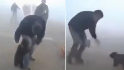 തന്നെ രക്ഷിച്ച മനുഷ്യന്റെ കാലില്നിന്നും പിടിവിടാതെ കുട്ടിക്കരടി, കണ്ണുനനയിക്കുന്ന വീഡിയോ