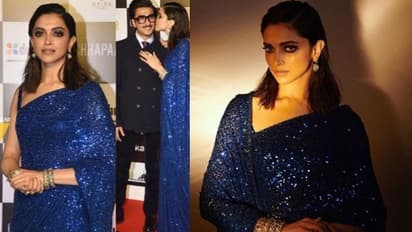 ഇഷ്ട ഡിസൈനറിന്റെ റോയല് ബ്ലൂ സാരിയില് തിളങ്ങി ദീപിക പദുകോണ്