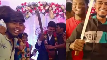 திருமண விழாவில் பட்டா கத்தியால் கேக் வெட்டிய புதுமாப்பிள்ளை... மாமியார் வீட்டில் வைத்து அலேக்கா தூக்கிய போலீஸ்...!