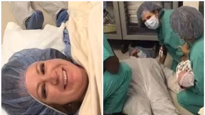 പ്രസവമുറിയിൽ ഭാര്യയുടെ നിലവിളികേട്ട് തലകറങ്ങി വീണ് ഭർത്താവ്, പുഞ്ചിരിച്ച് സെൽഫിക്ക് പോസ് ചെയ്ത് ഭാര്യ