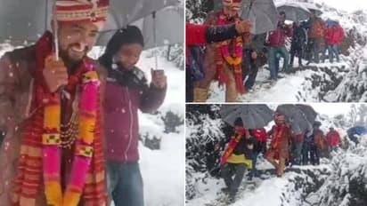 കനത്ത മഞ്ഞുവീഴ്ച; വധുവിന്റെ വീട്ടിൽ വരൻ എത്തിയത് നാല് കിലോമീറ്റർ നടന്ന്, ചിത്രങ്ങള് വൈറല്